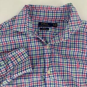 Polo Ralph Lauren Men Slim Fit Gingham Stretch Button Down Shirt XL Pink Blue